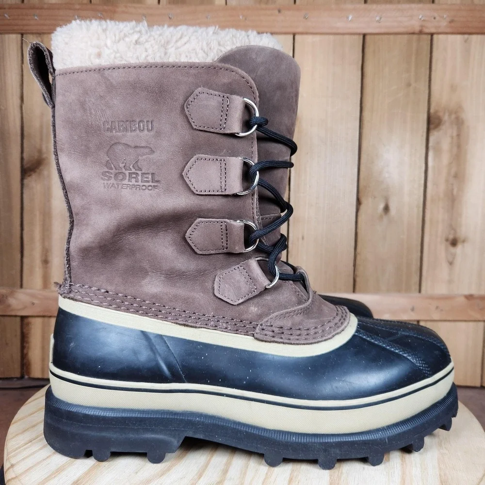 Sorel Caribou NM1000-238 Boots Mens 8.5 Brown Nubuck Waterproof Insulated Snow‎